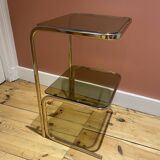 1970 side table with smoked mirror and metal