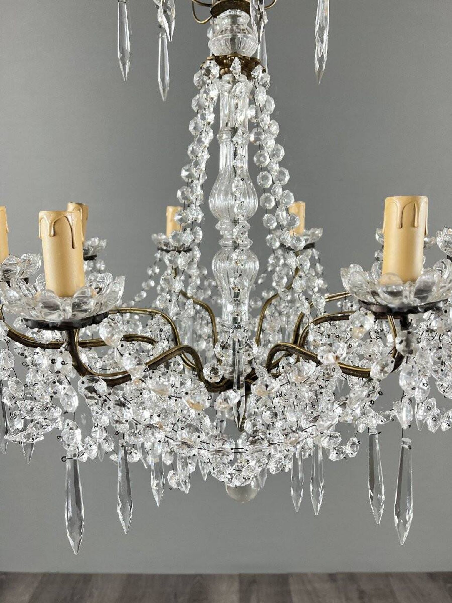 Crystal and bronze chandelier, 20th century