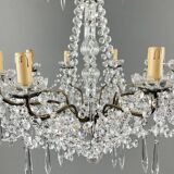 Lustre à pampilles en cristal et bronze, XXe siècle