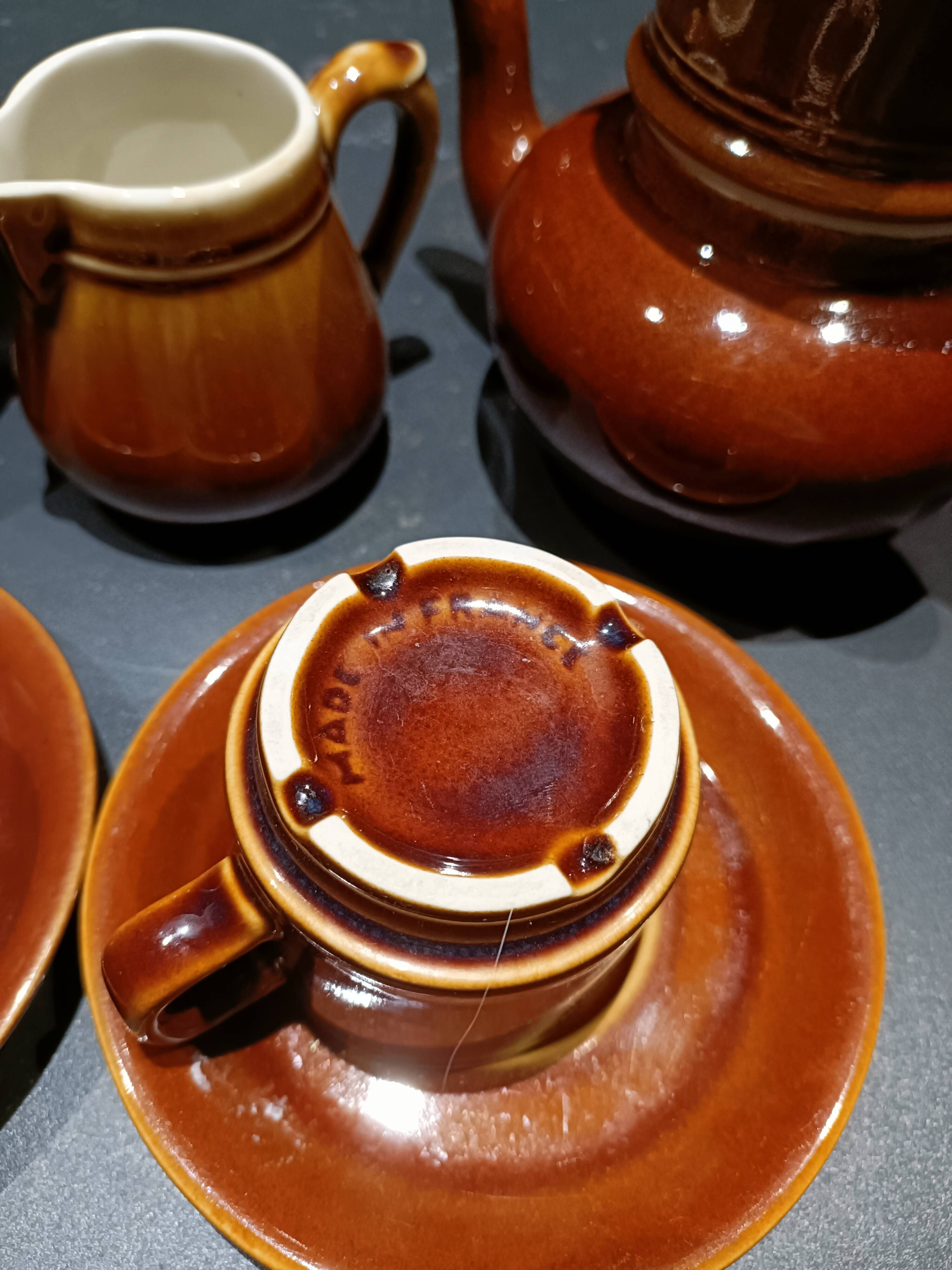 Service Petit Déjeuner Vintage Création Val D'Or – Céramique Marron, Set Pour 2, Made In France