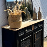 Buffet parisien ancien en bois massif brut et noir mat