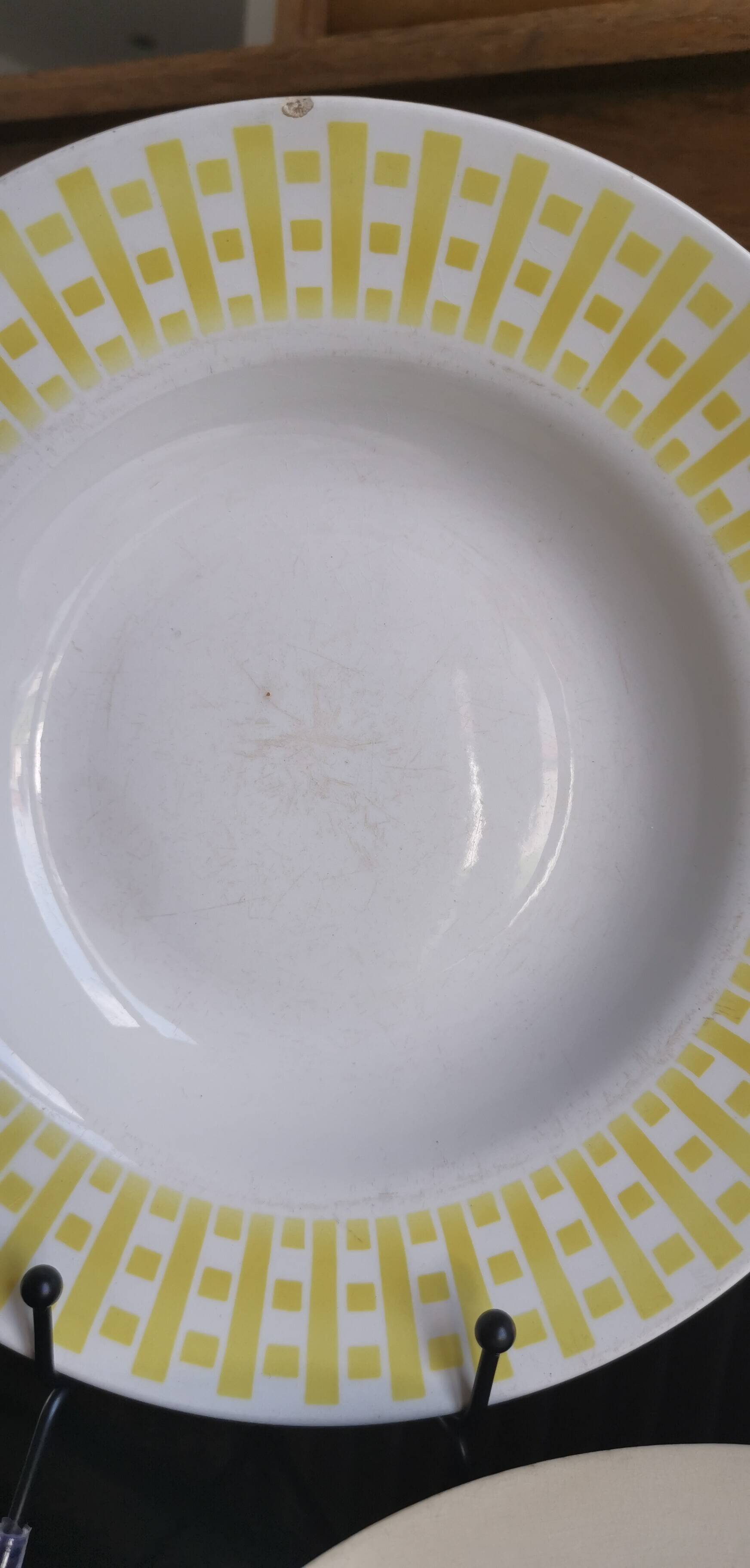 6 old plates mismatched geometric patterns Moulin des Loups, St Amand