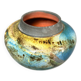 Old Round Vase Ceramic Germany Signed Erik Blue Decor