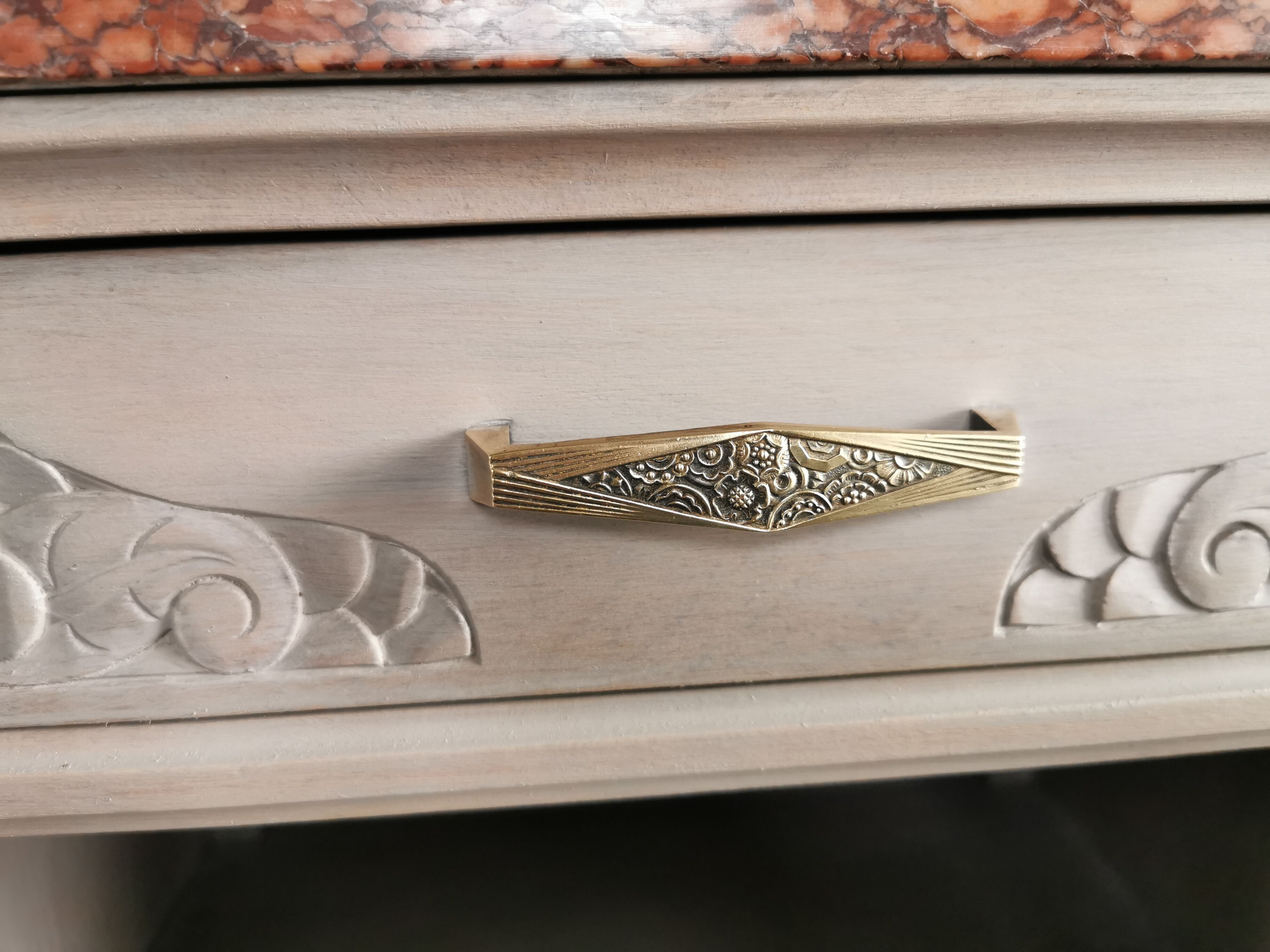 Old wooden and marble bedside