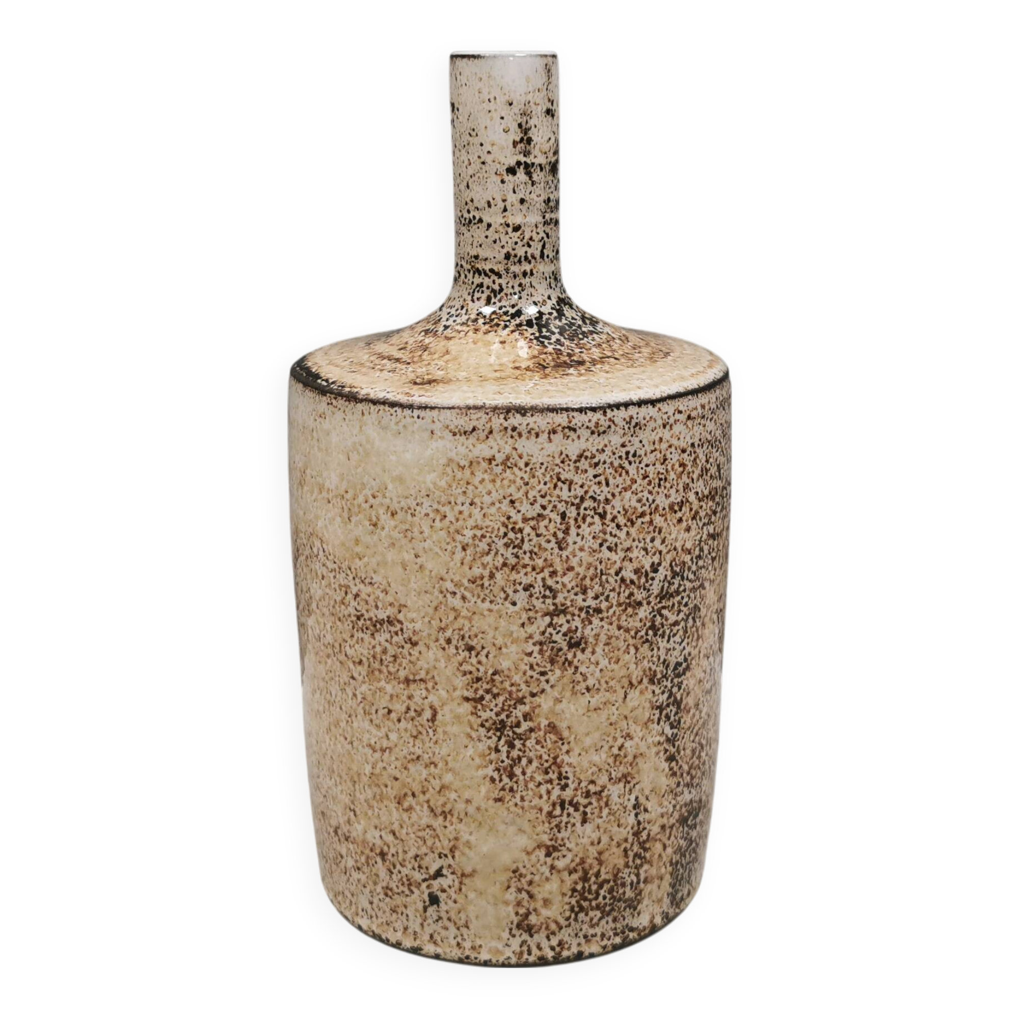 Handmade vase with thin top, in beige/earth coloured glaze. Denmark 1980s