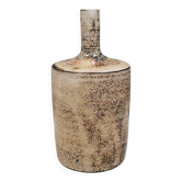 Vase fait main à couvercle fin, en glaçure beige/terre. Danemark, années 1980.