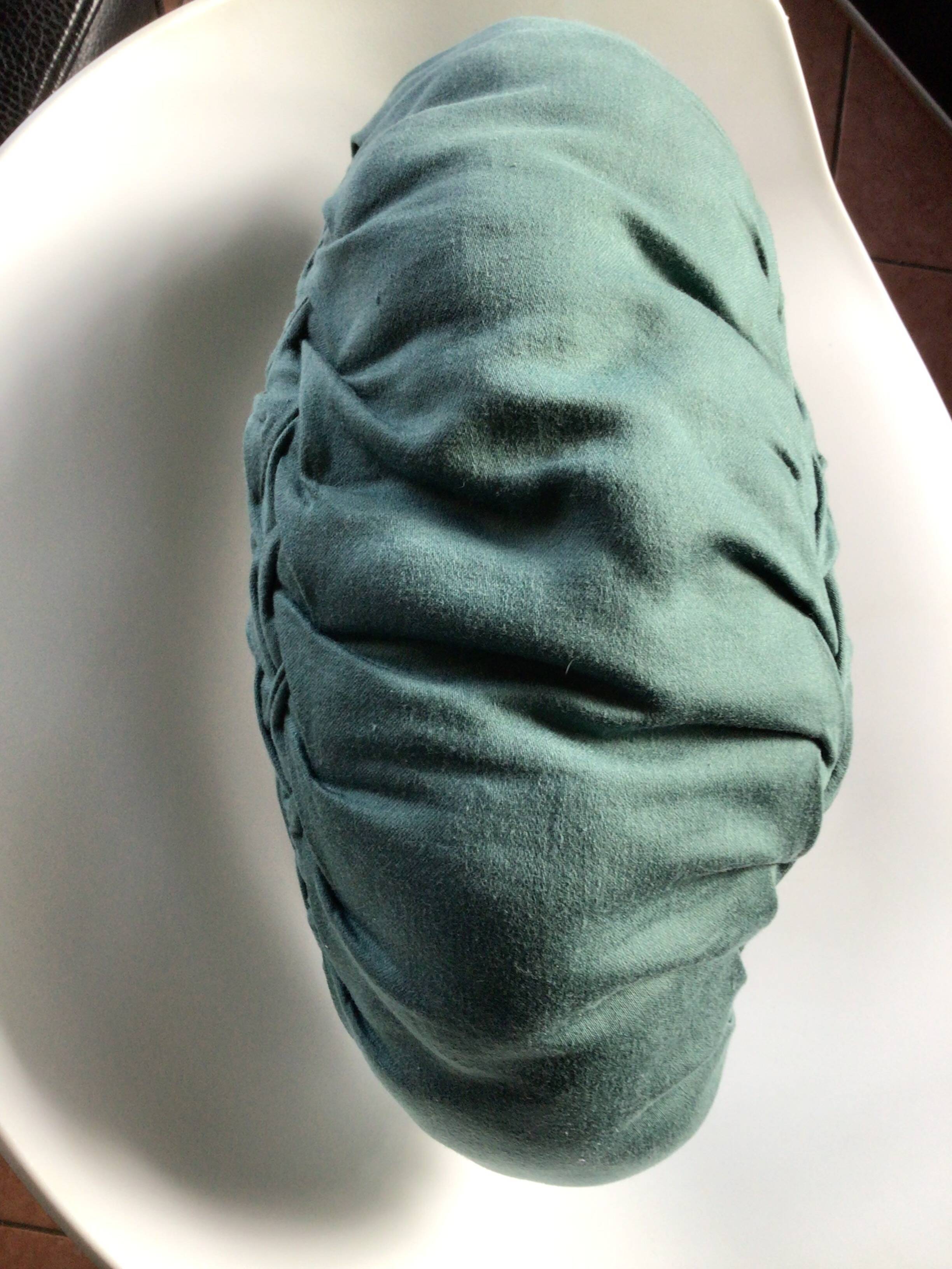 Vintage green hand-pleated round cushion