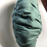 Coussin rond plissé main vert vintage