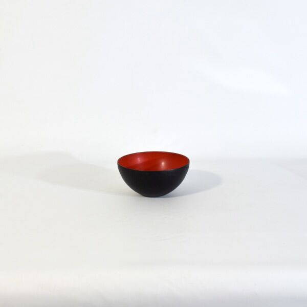 Vintage Krenit bowl by Herbert Krenchel, Denmark 1950, black metal and red enamel