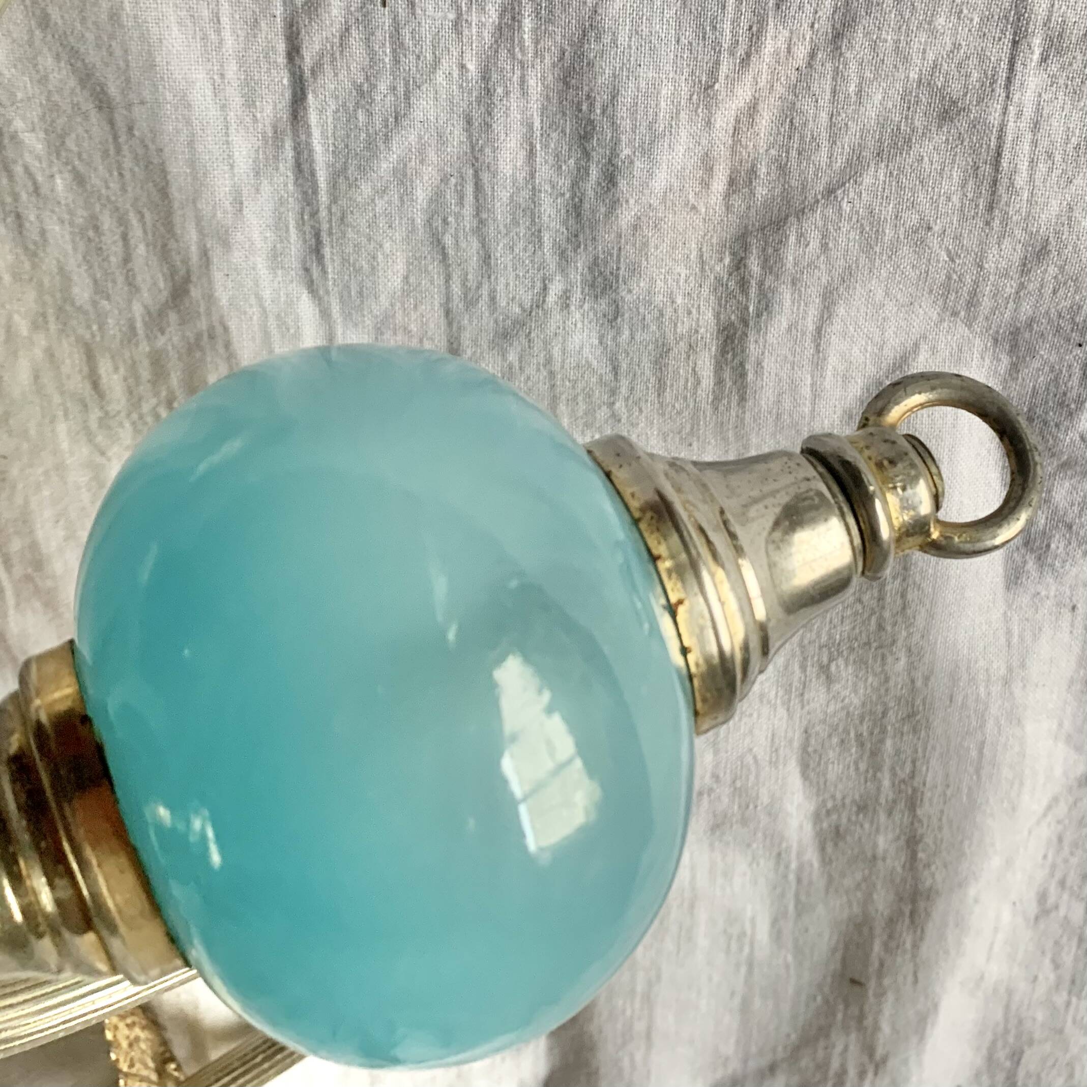 Turquoise opaline and vintage metal chandelier - 3 arms