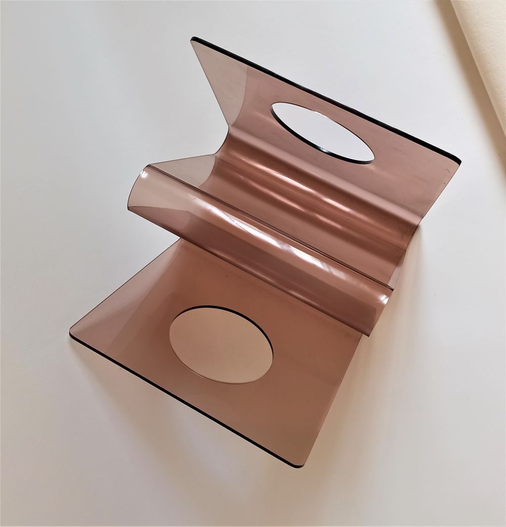 Smoked plexiglas magazine holder 70s
