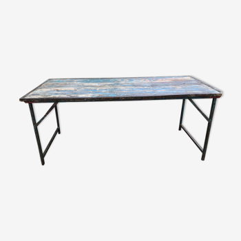 Folding high table in wood and iron
