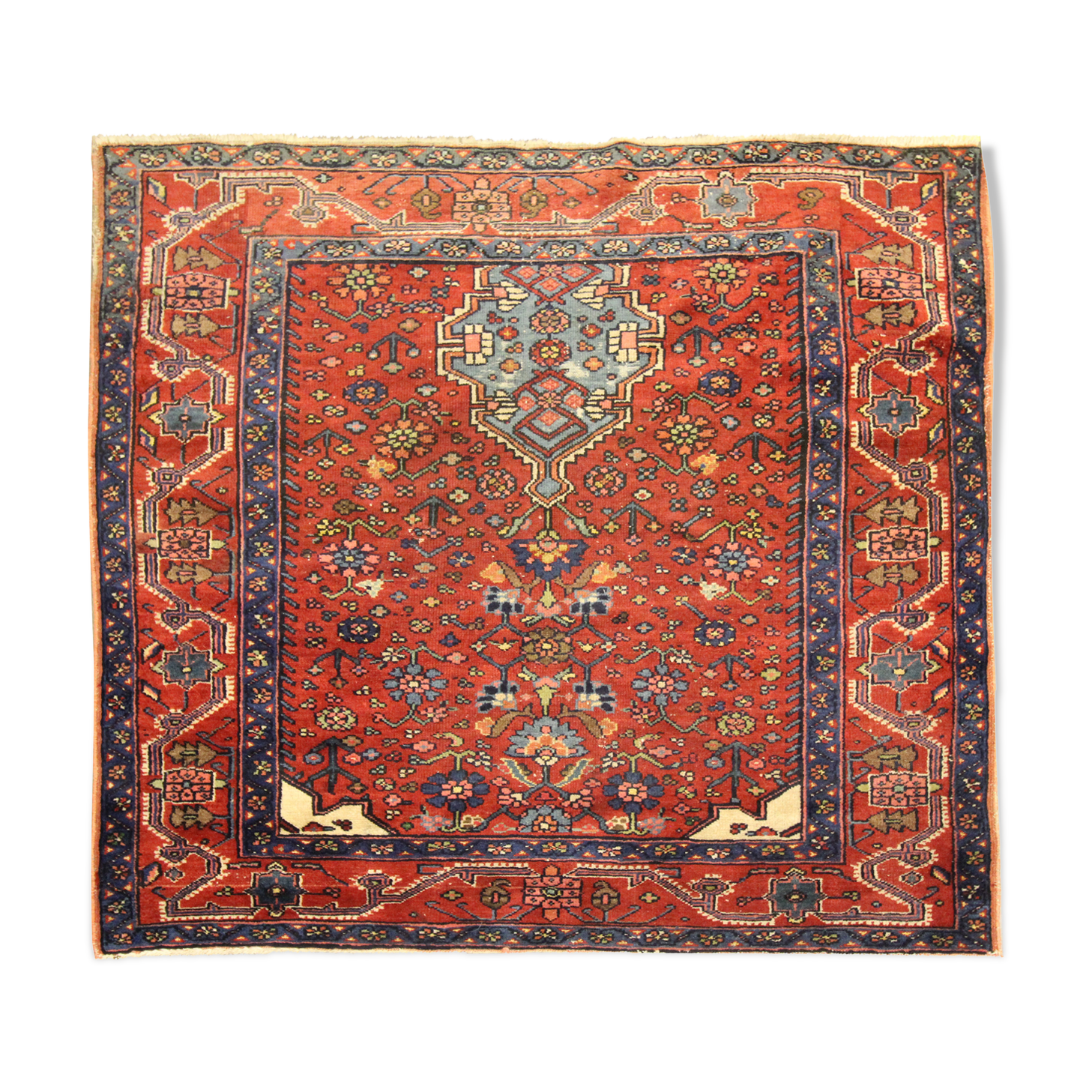 Tapis persan traditionnel noué à la main tapis de salon en laine rouge 134x136cm