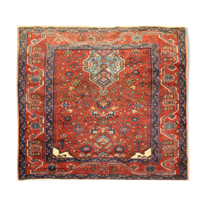 tapis persan traditionnel noué à la main tapis de salon en laine rouge 134x136cm