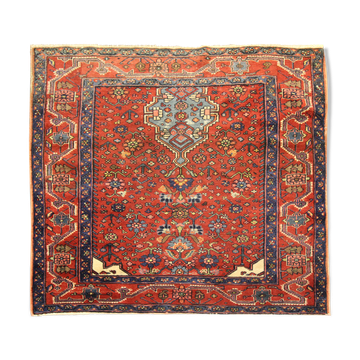 Tapis persan traditionnel noué à la main tapis de salon en laine rouge 134x136cm