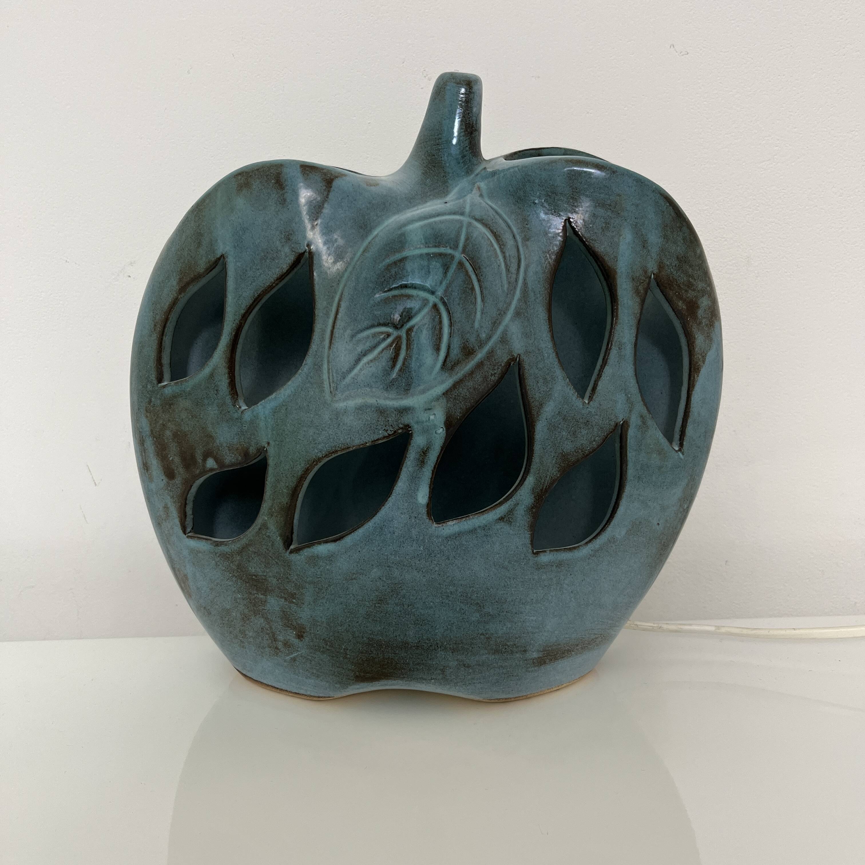 Openwork ceramic apple lamp from Les Grottes Dieulefit