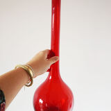 Italian red blown glass bottle EMPOLI