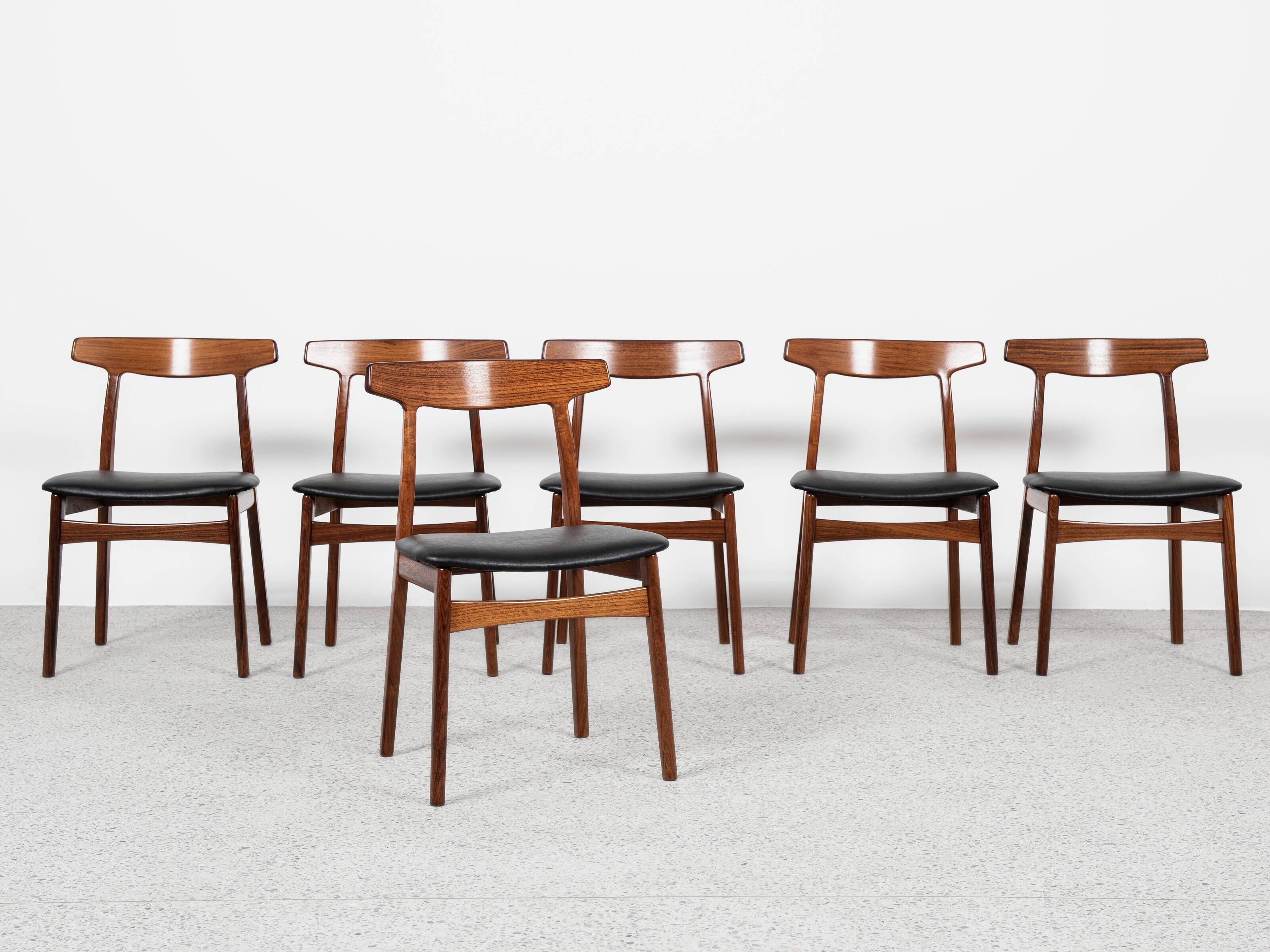 Midcentury Danish set of 6 dining chairs in rosewood by Henning Kjaernulf for Bruno Hansen 1960s