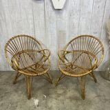 Pair of vintage rattan armchairs