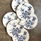 6 assiettes à dessert Lunéville en terre de fer bleue, service "Azaléa"