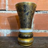 Ancient vase monaco glass polychrome black + gold vintage