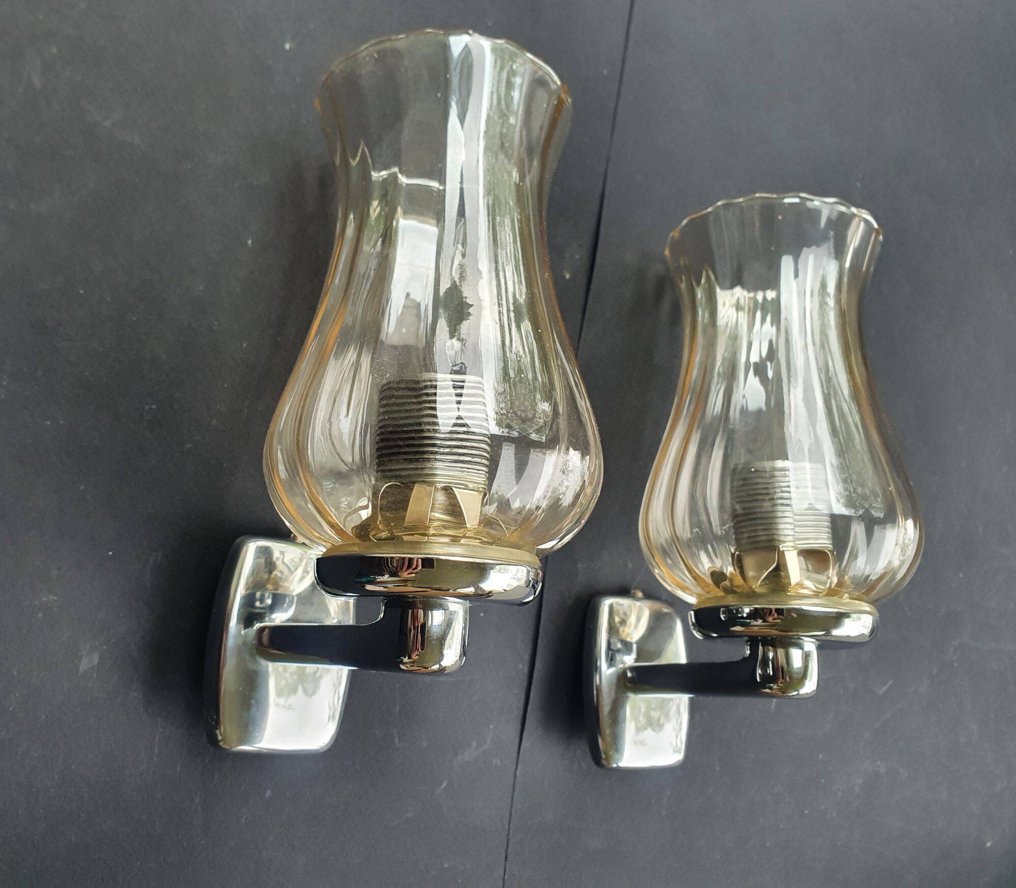 Pair of vintage chrome wall sconces