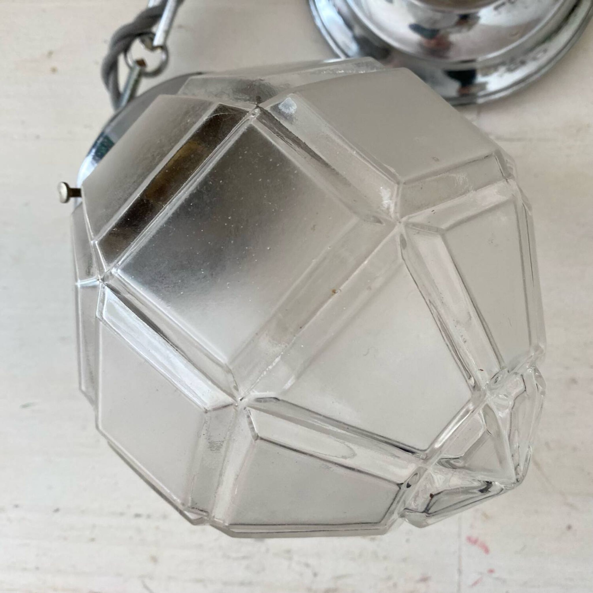 Art Deco glass and chrome pendant light