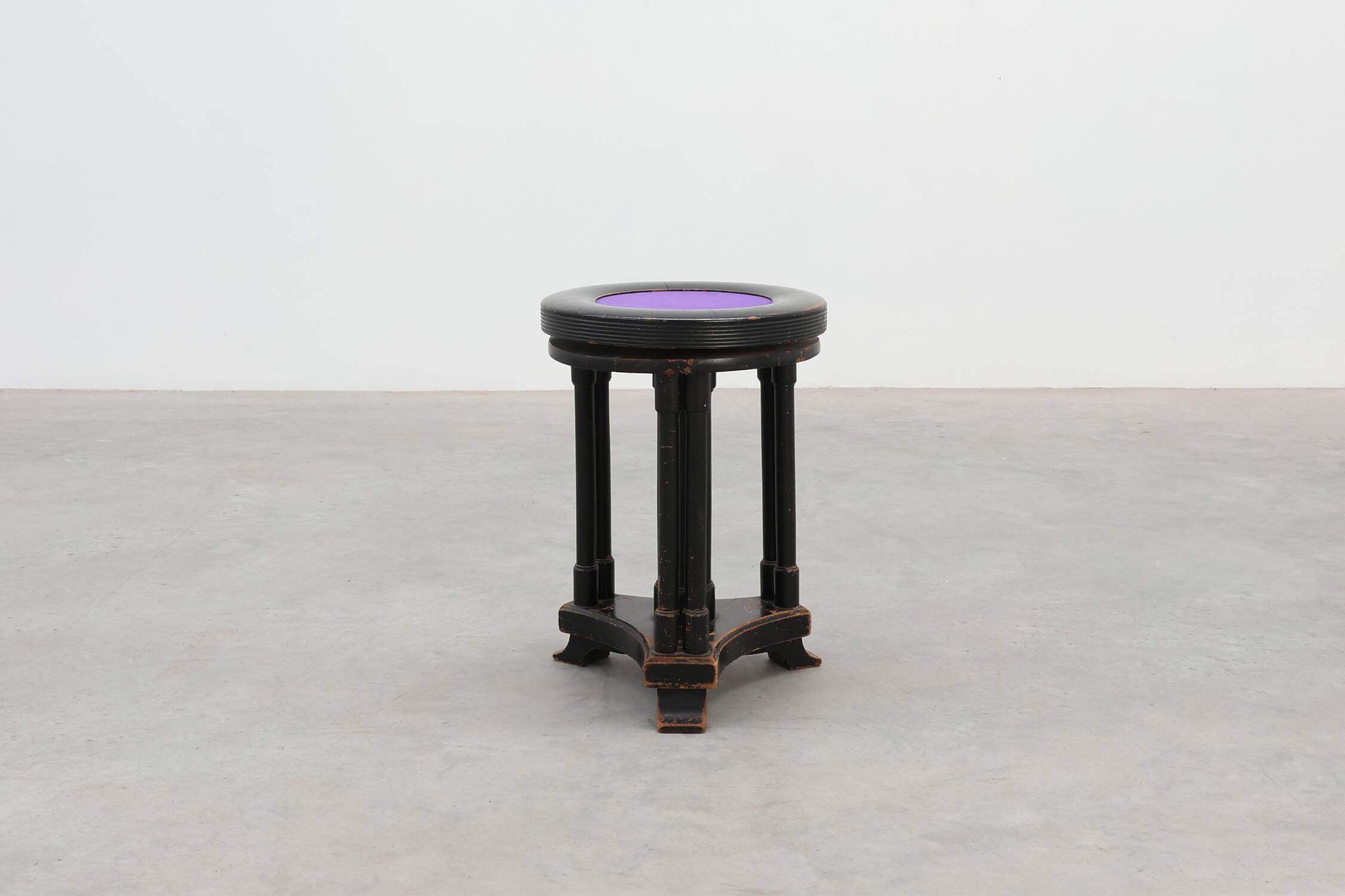 Black and purple adjustable velvet art deco piano stool, Belgium ca. 1910