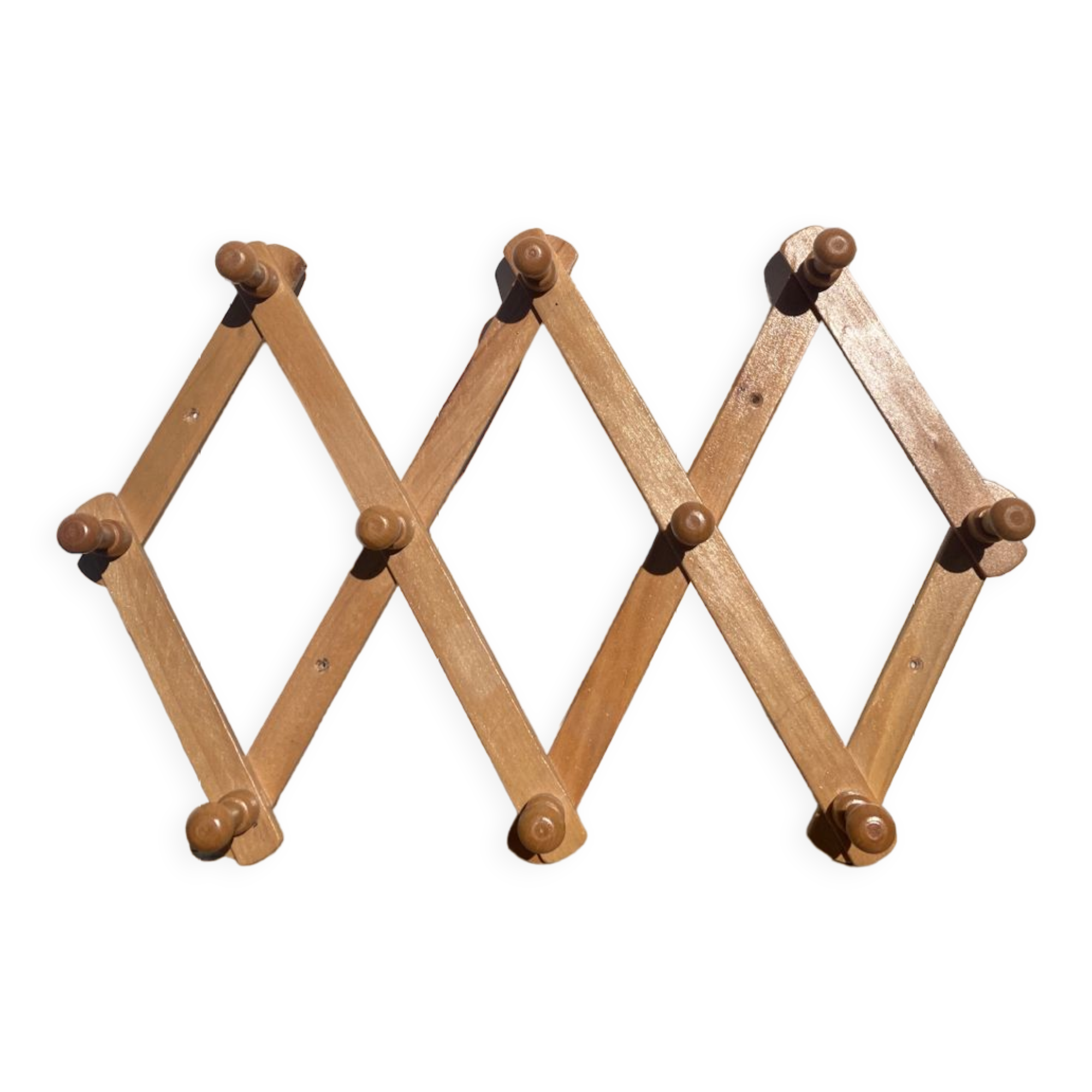 Vintage zigzag extendable coat rack in pine wood 80