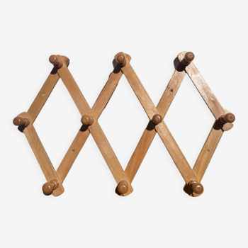 Vintage zigzag extendable coat rack in pine wood 80