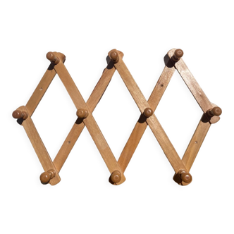 Vintage zigzag extendable coat rack in pine wood 80