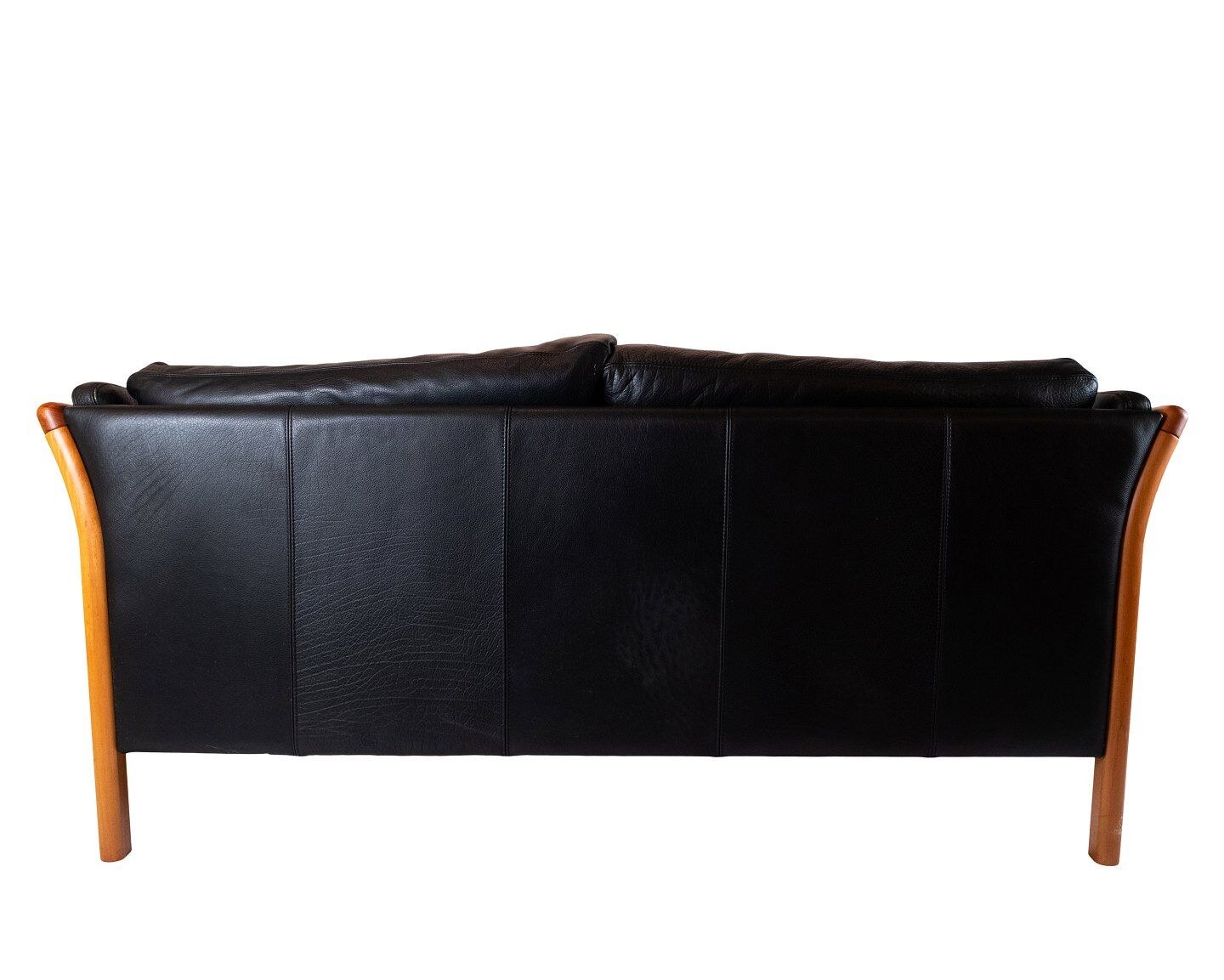 Two seater sofa upholstered with black leather and of danish design