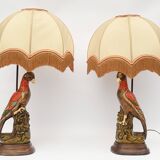 Pair of ceramic parrot lamps