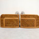 Set of 2 bamboo and rattan fauteuils with graphic fabric