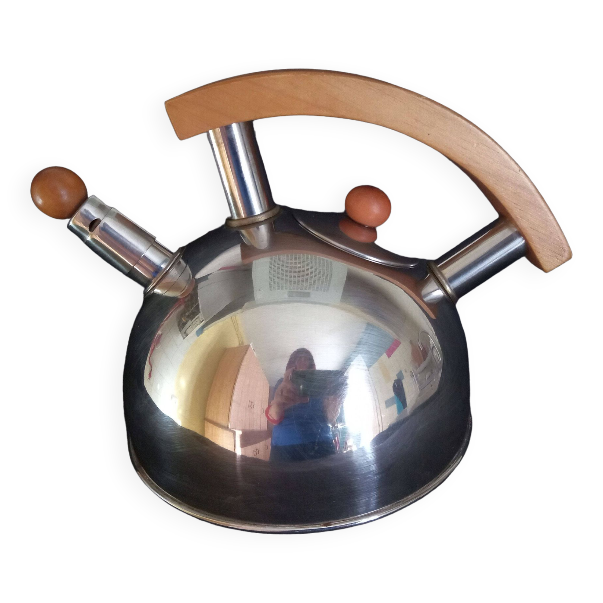 Art Deco manual kettle in stainless steel and wood, cap. 2L, 1930s