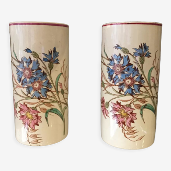 Pair of vases rolls faience de Luneville decoration with blueberries