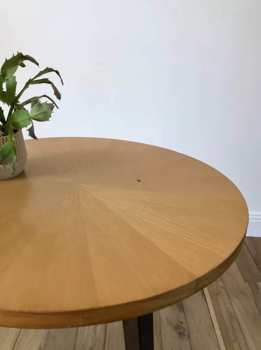 Tripod coffee table in wood and two-tone marquetry Scandinavian design 50s-60s