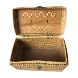 Wicker trunk, wood and leather