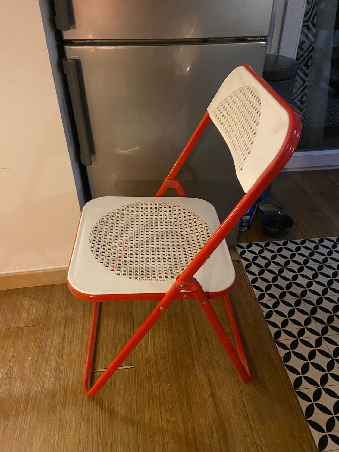 Folding chair in metal and plastic cannage 70s