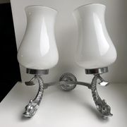 Duo of wall lamps in chrome metal and Opalines Japanese 50s