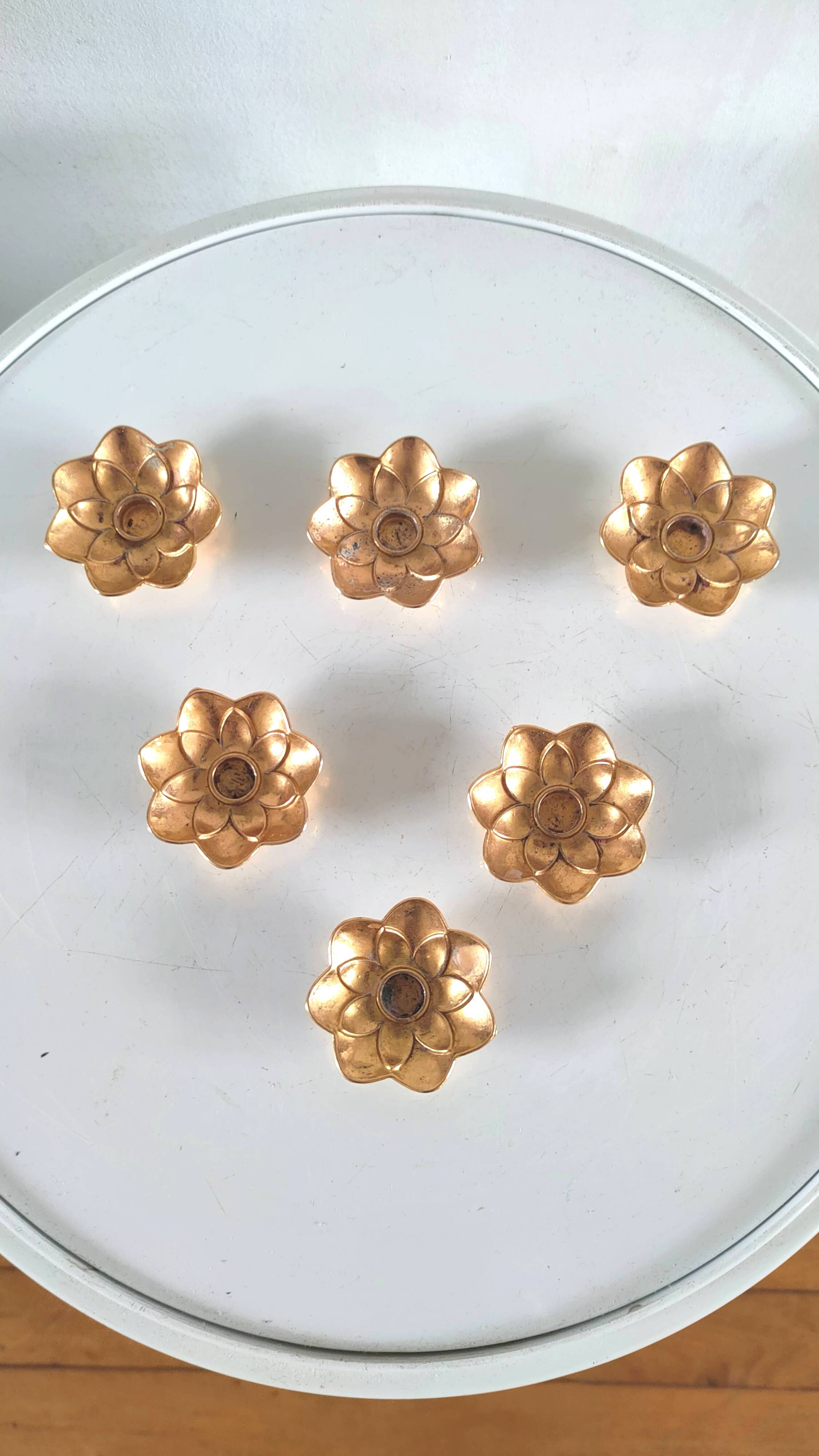 6 flower candle holders in gold metal BMF 70s