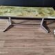 Vintage coffee table 70s chrome base and top resin effect marble green water