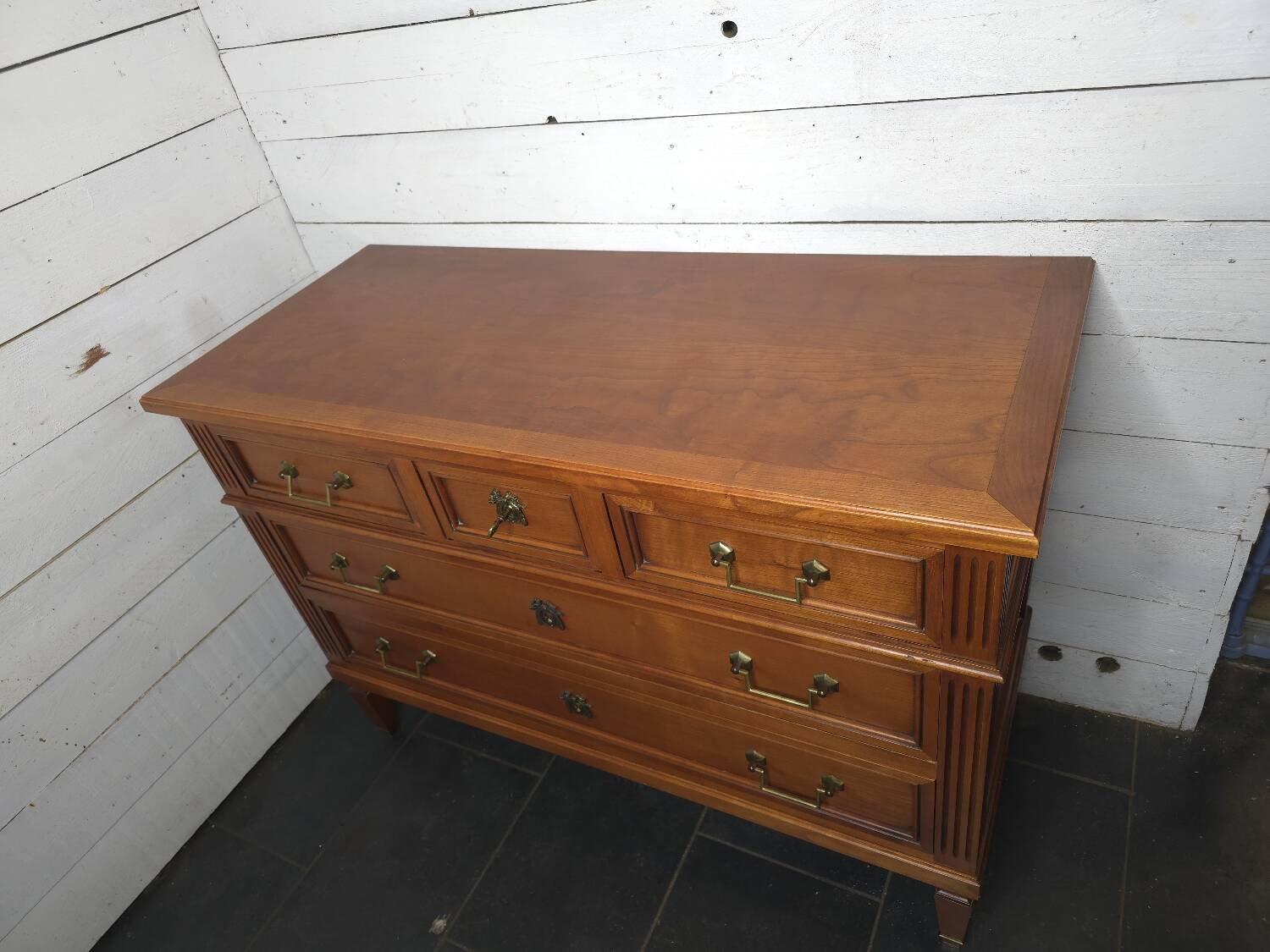 Louis XVI style cherry wood chest of drawers