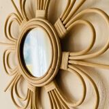 Flower-shaped rattan mirror, 55 cm