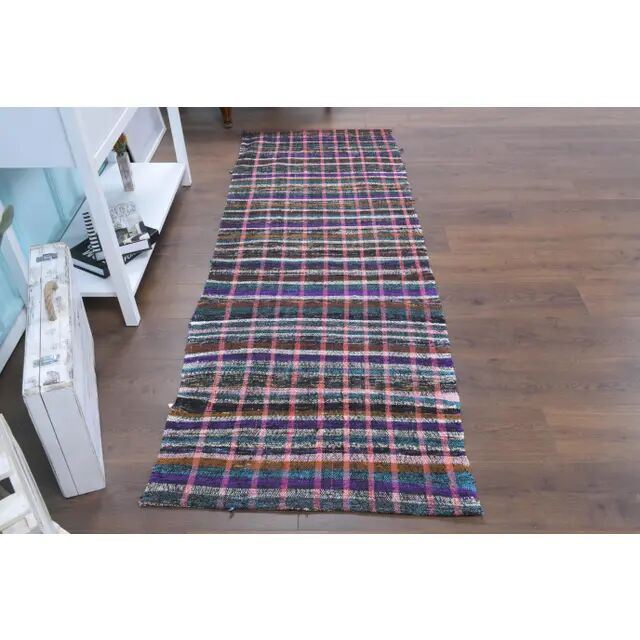 Vintage Turkish Hand-Knotted Wool Cotton Pink Kilim Runner Rug 83x220