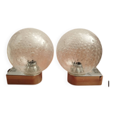 Pair of vintage globe wall lights with bubbled glass by INDA design Space Age