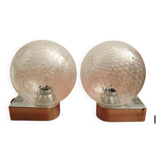 Pair of vintage globe wall lights with bubbled glass by INDA design Space Age
