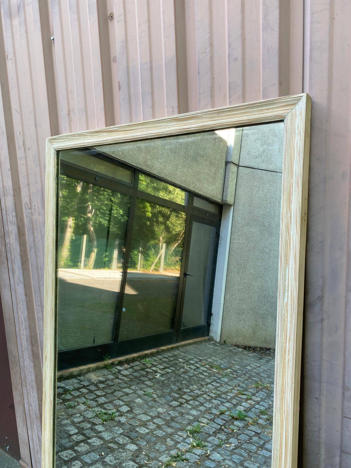 Authentic 19th-century brasserie mirror renovated in solid wood 180x85.