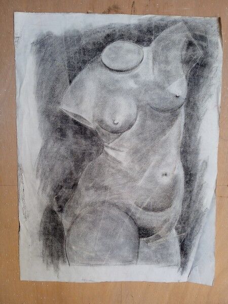 Drawing charcoal study nude femini statue 64x48cm
