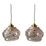 Pair of suspensions in pink glass and golden edging 50s-60s